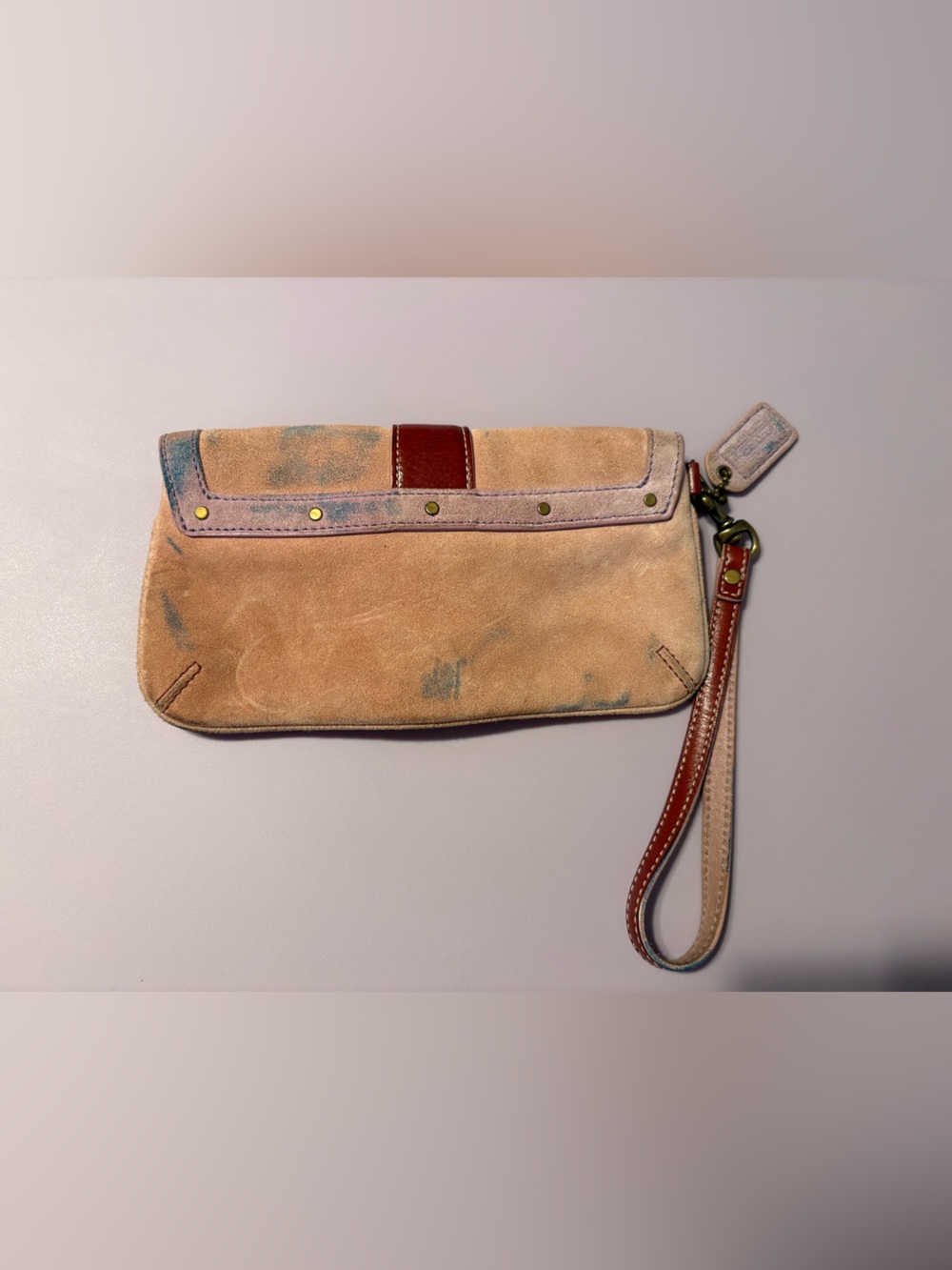 Coach Y2K Pink/Purple Suede and Leather Small Soho Wristlet Clutch— FLAWS! - Picture 3 of 15